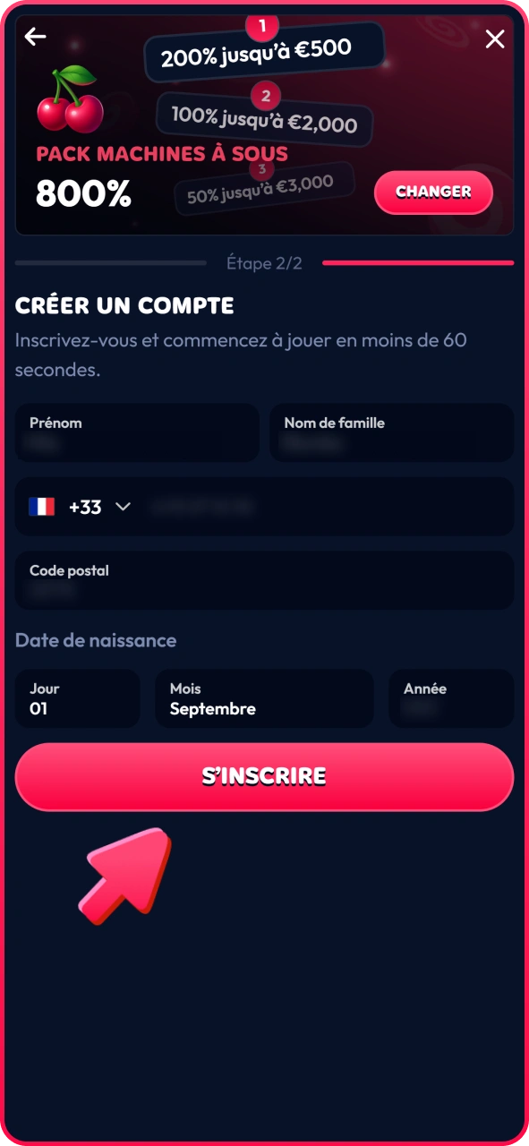 Terminez votre inscription au casino Gambiva.