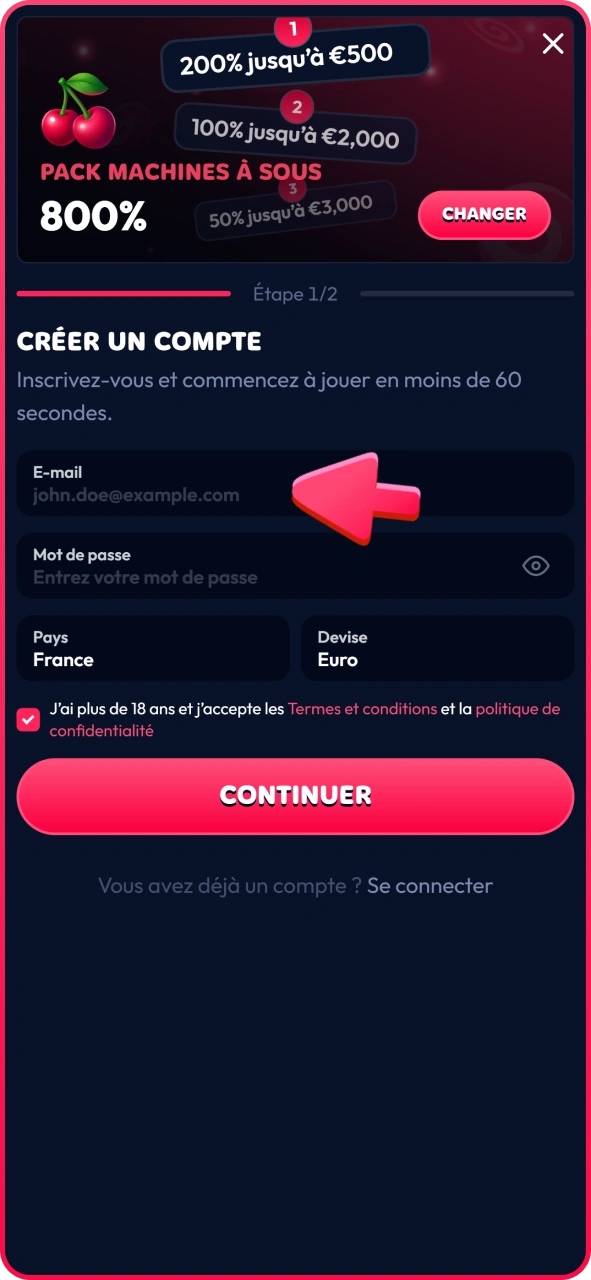 Saisissez les données requises dans le formulaire d'inscription Gambiva.