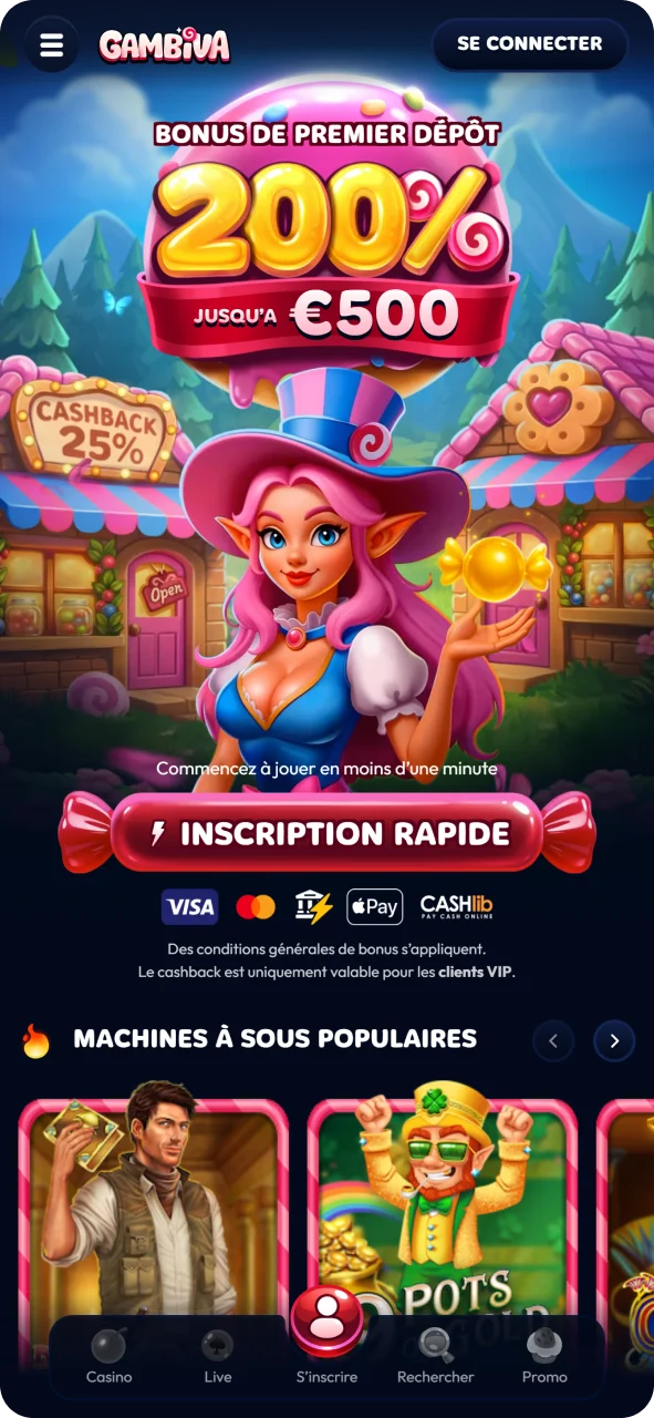 Rejoignez-nous et découvrez les jeux populaires sur la page d'accueil de l'application Gambiva.
