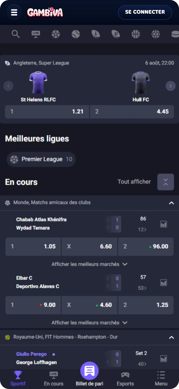 Pariez sur vos sports préférés avec l'application Gambiva.