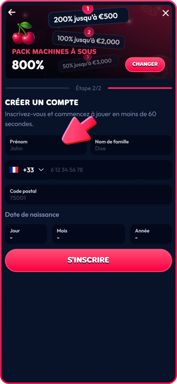 Saisissez vos données personnelles dans le formulaire d'inscription de Gambiva.