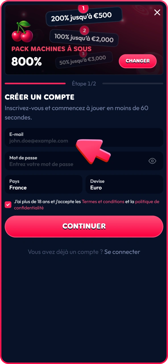 Saisissez votre adresse e-mail et votre nouveau mot de passe dans le formulaire d'inscription de Gambiva.